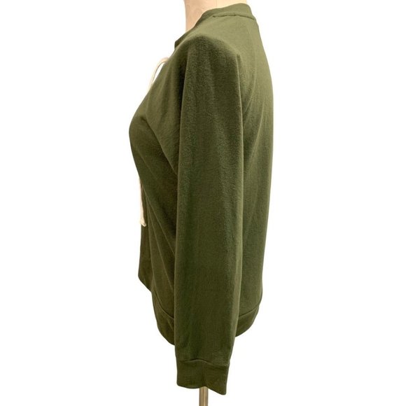 XS A.N.A. Women's Olive Green Lace Up Neckline Lightweight Sweatshirt - Picture 5 of 8